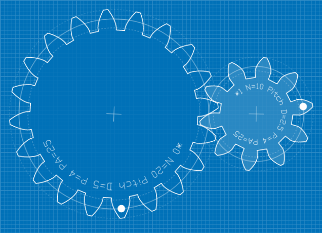 Ett kugghjul med 20 tänder vrider på ett kugghjul med 10 tänder
