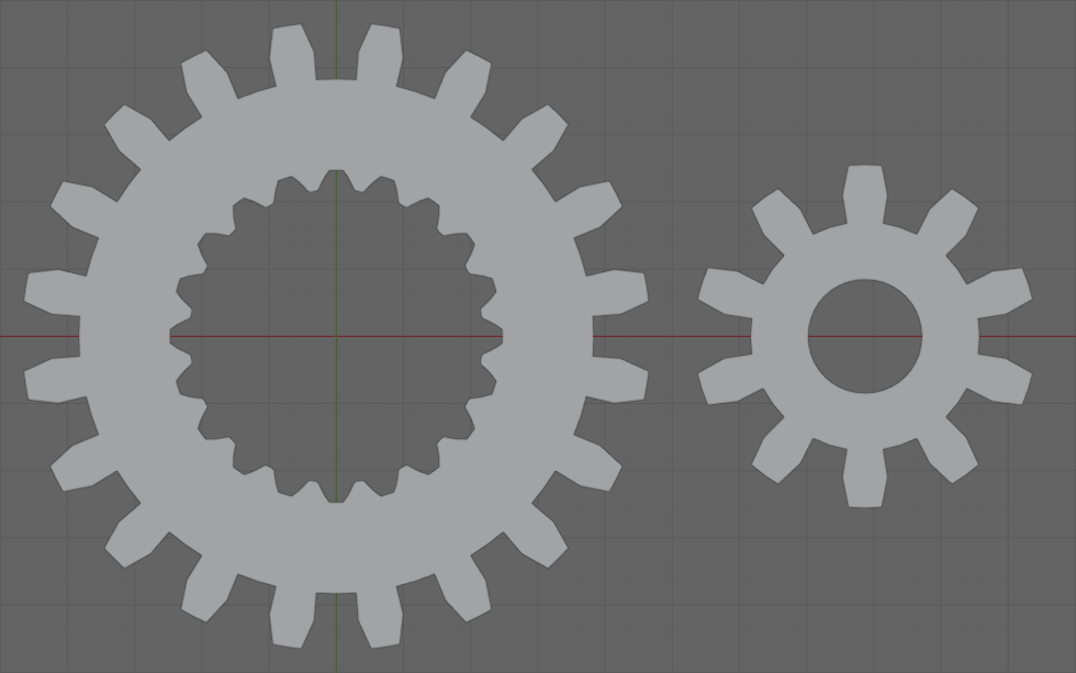 Ett kugghjul med 20 tänder har ett hål med 21 tänder. Ett annat kugghjul med 10 tänder har ett runt hål.